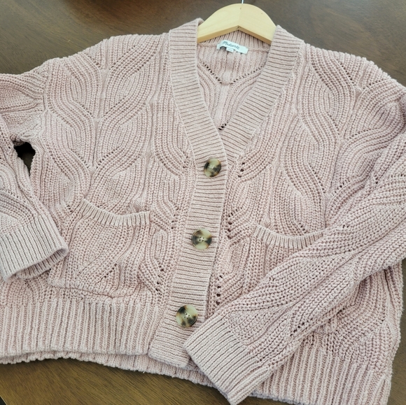 Madewell Hillview 100% Cotton Pink Cable Knit Cardigan Small - Picture 8 of 9